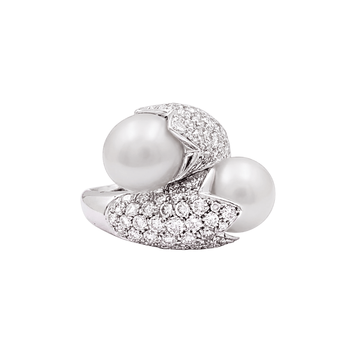 Bague Toi & Moi en or blanc, perles et diamants - Castafiore