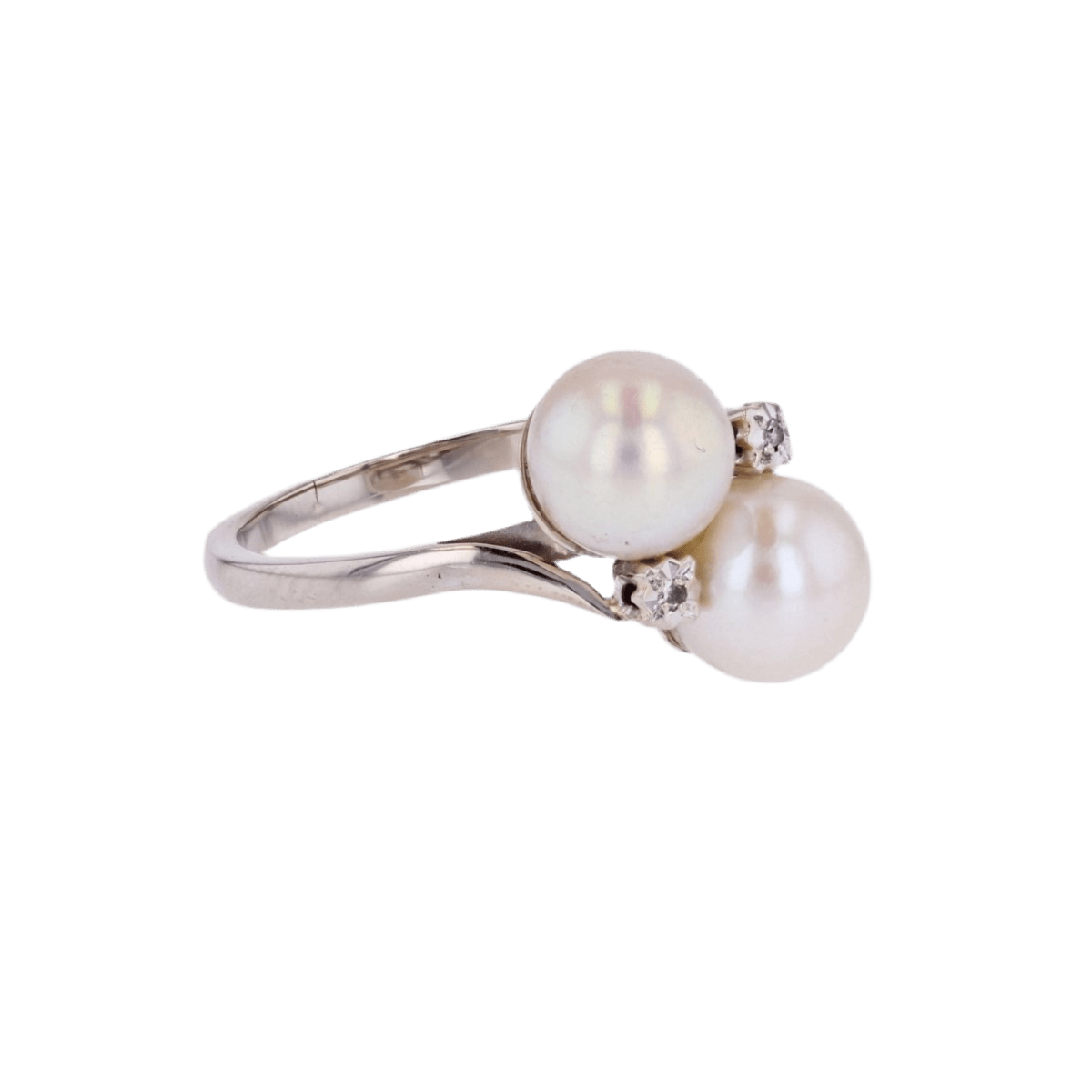 Bague Toi & Moi en or blanc, perles et diamants - Castafiore