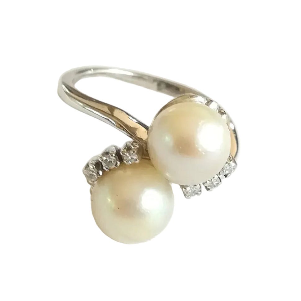Bague Toi & Moi en or blanc, perles et diamants - Castafiore