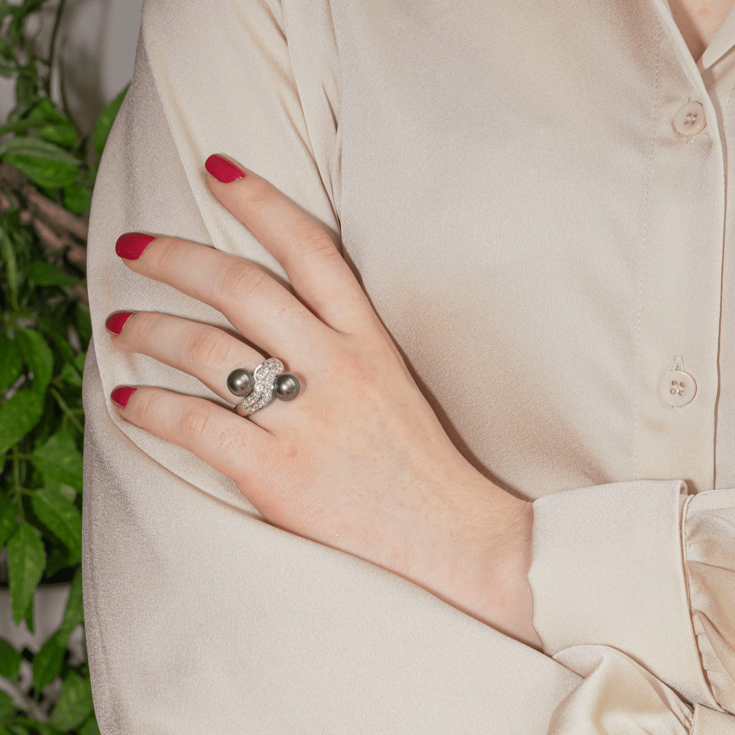 Bague Toi & Moi en or blanc, perles et diamants - Castafiore