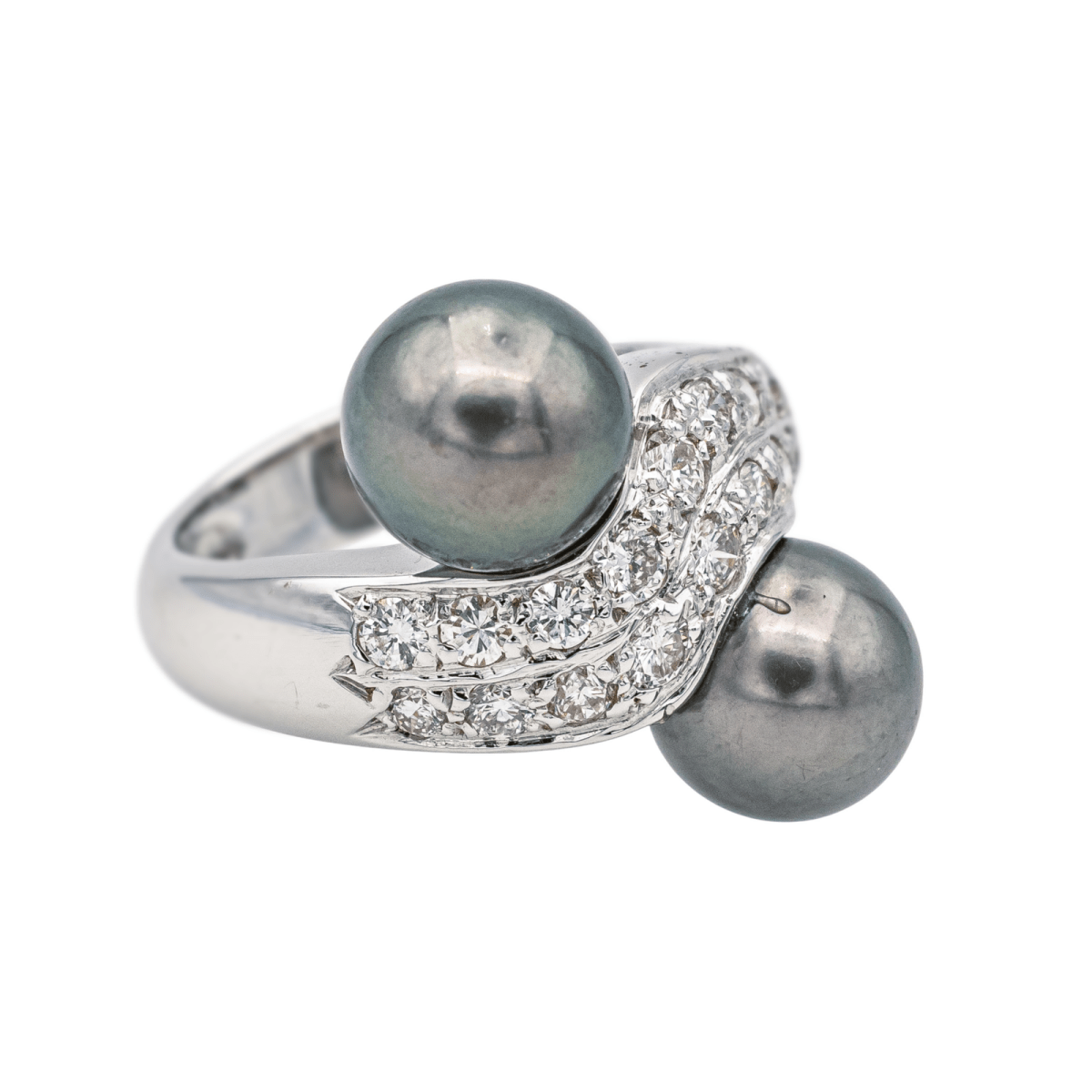 Bague Toi & Moi en or blanc, perles et diamants - Castafiore