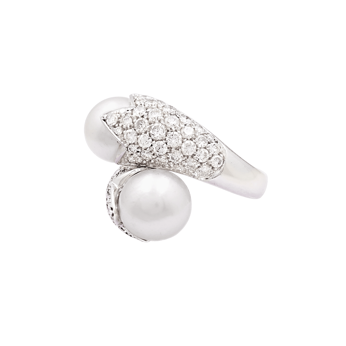 Bague Toi & Moi en or blanc, perles et diamants - Castafiore