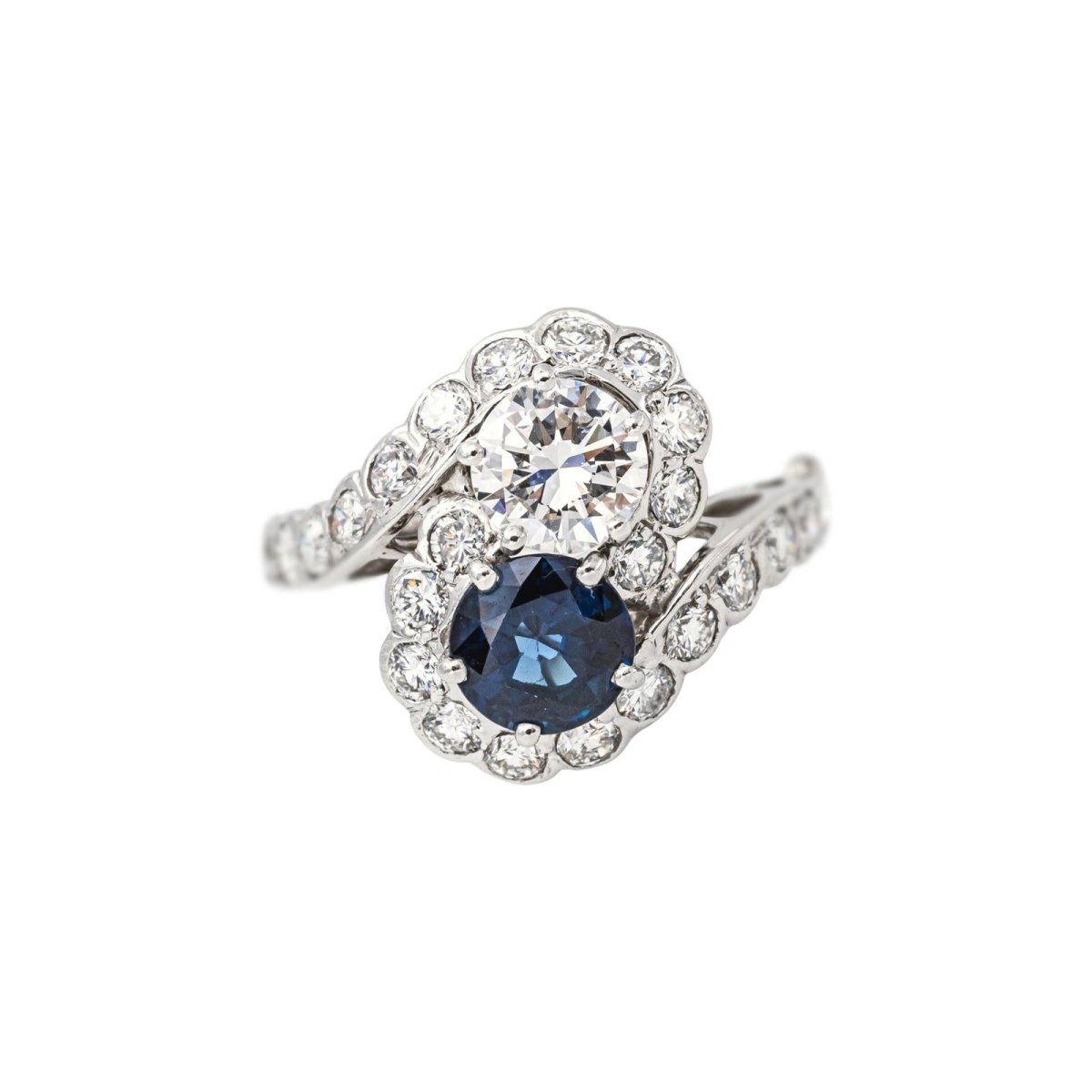 Bague Toi & Moi en or blanc, platine, saphir et diamants - Castafiore