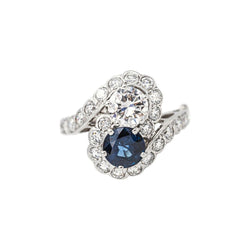 Bague Toi & Moi en or blanc, platine, saphir et diamants - Castafiore