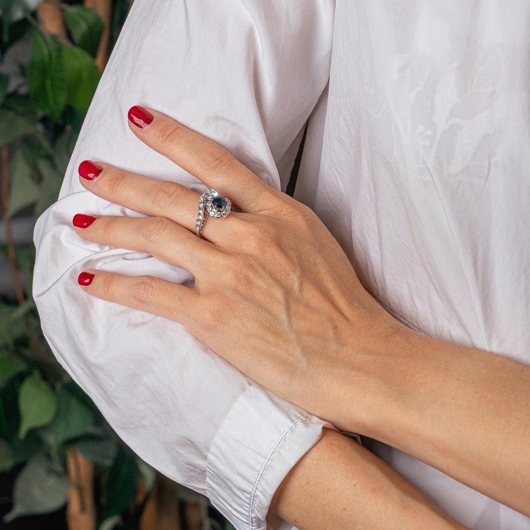 Bague Toi & Moi en or blanc, platine, saphir et diamants - Castafiore