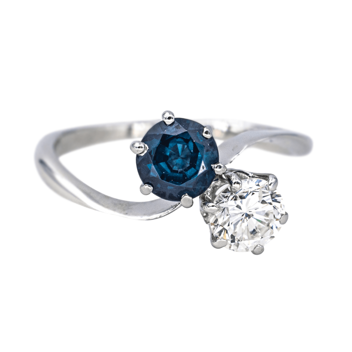 Bague Toi & Moi en or blanc, saphir et diamant - Castafiore