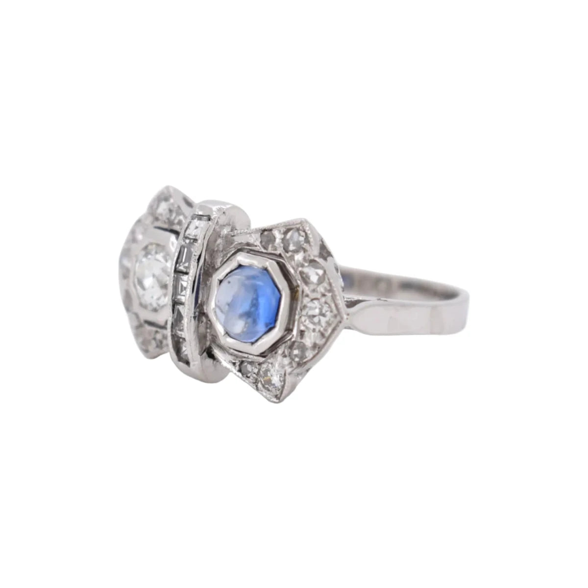 Bague Toi & Moi en or blanc, saphir et diamants - Castafiore