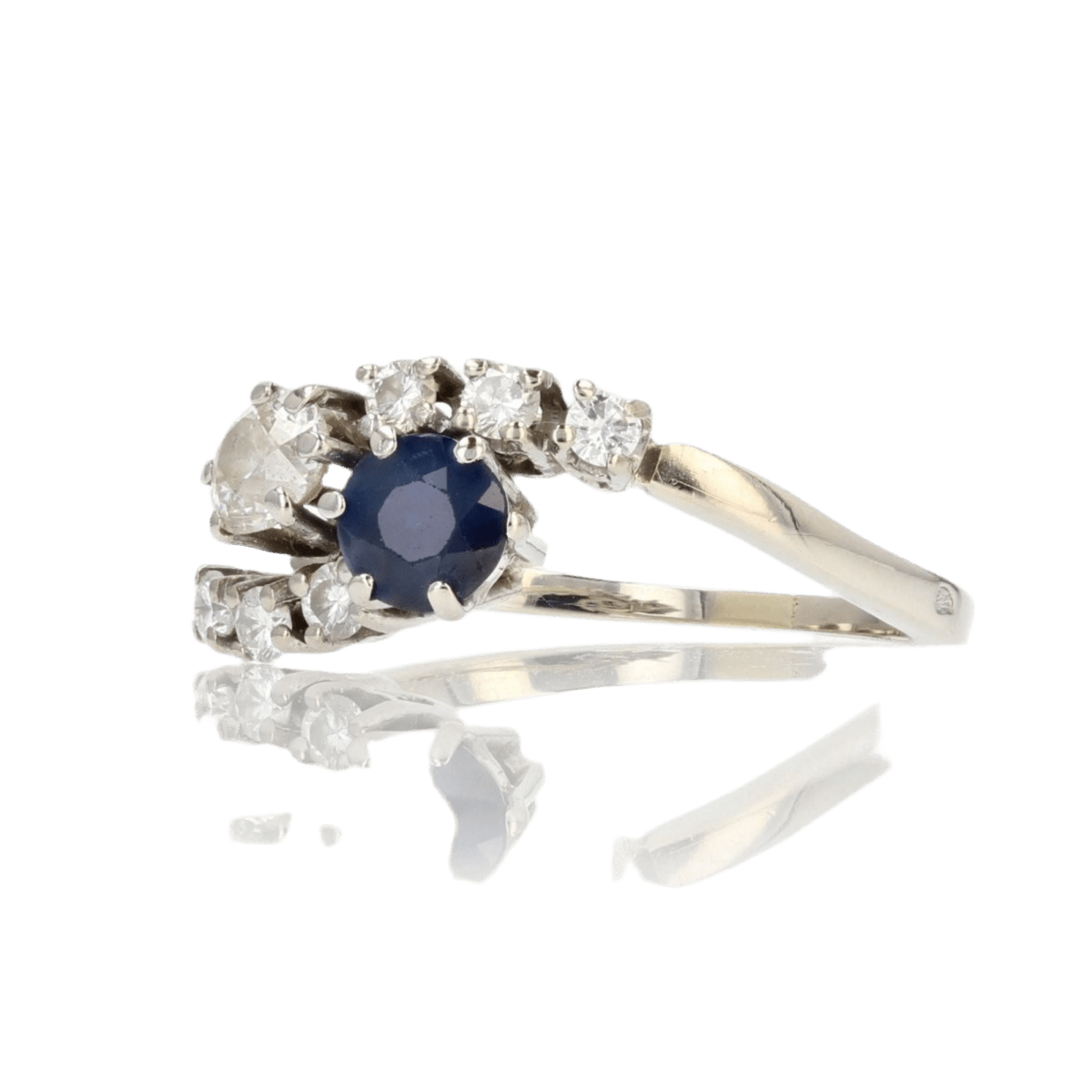 Bague Toi & Moi en or blanc, saphir et diamants - Castafiore