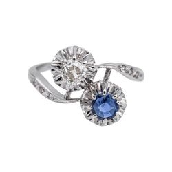 Bague Toi & Moi en or blanc, saphir et diamants - Castafiore