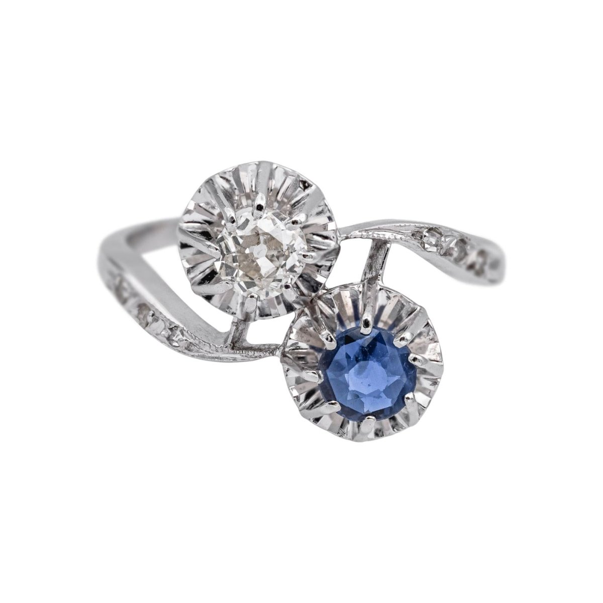 Bague Toi & Moi en or blanc, saphir et diamants - Castafiore