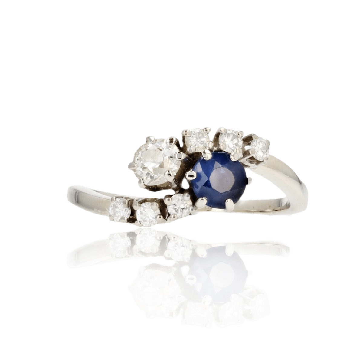 Bague Toi & Moi en or blanc, saphir et diamants - Castafiore