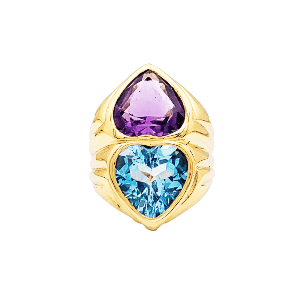 Bague Toi & Moi en or jaune, améthyste et topaze - Castafiore