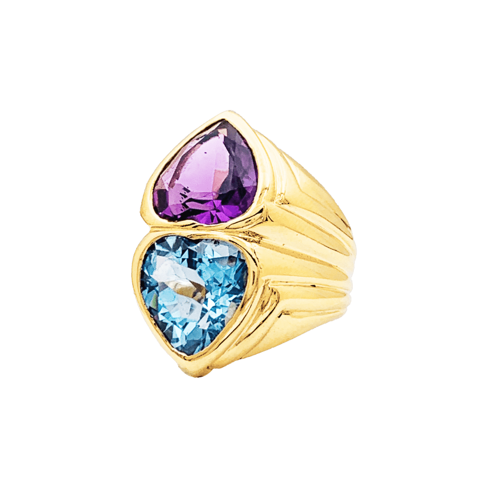Bague Toi & Moi en or jaune, améthyste et topaze - Castafiore