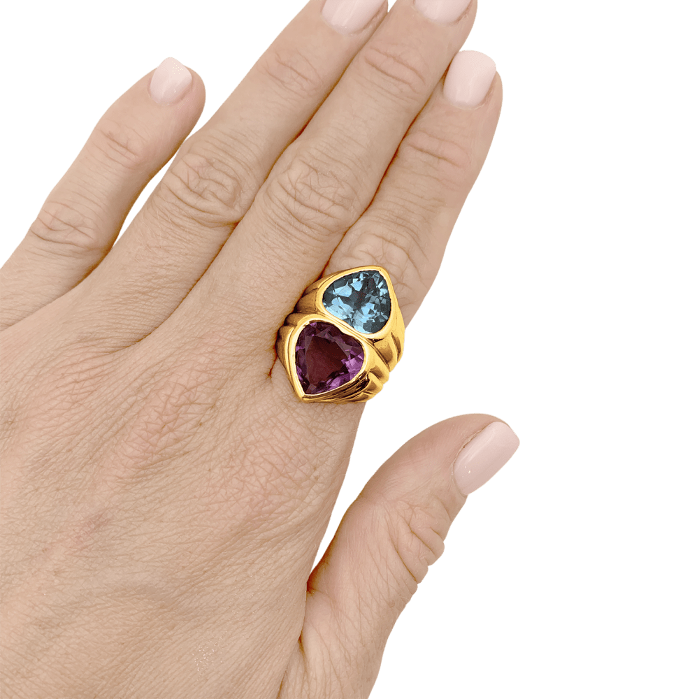 Bague Toi & Moi en or jaune, améthyste et topaze - Castafiore