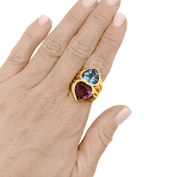 Bague Toi & Moi en or jaune, améthyste et topaze - Castafiore