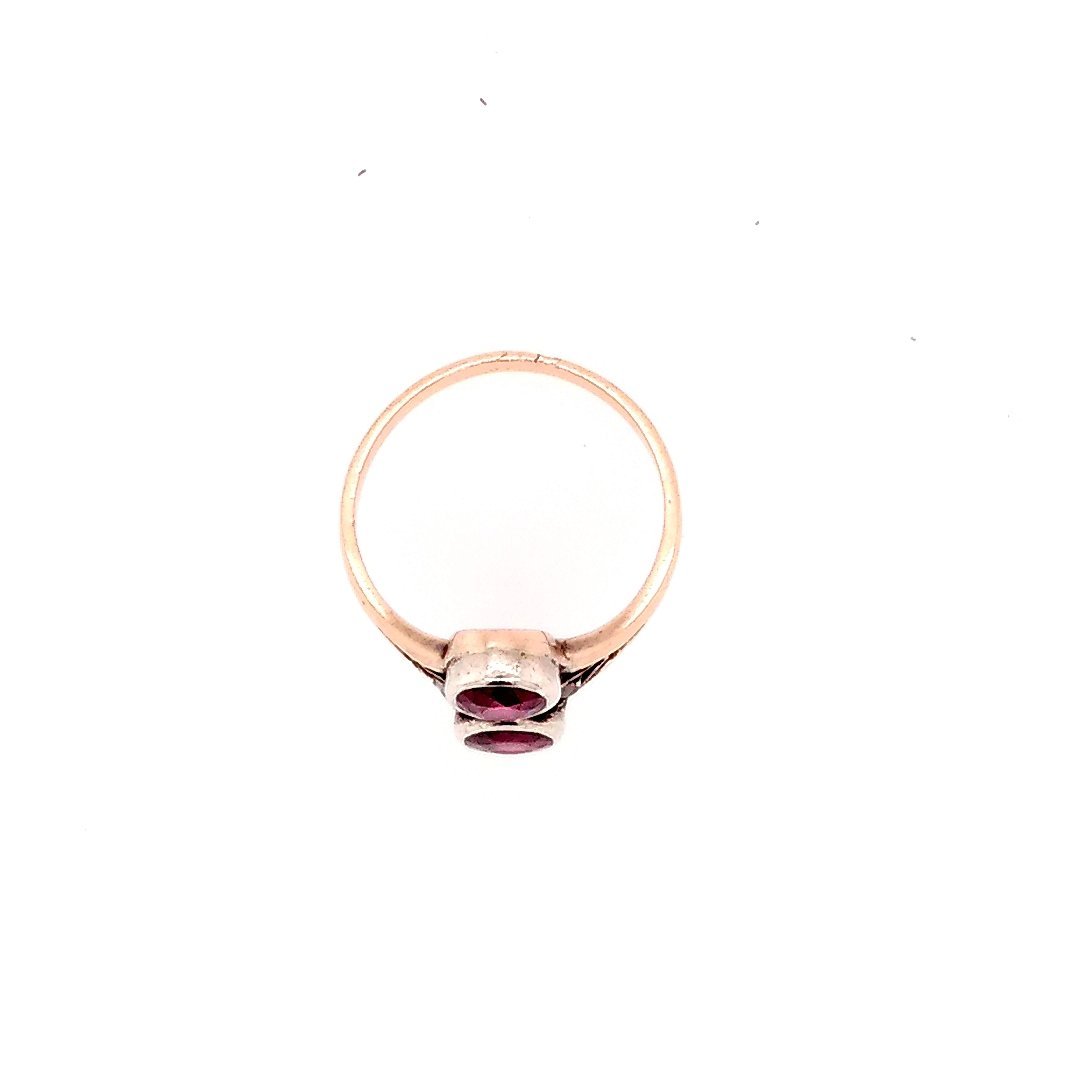 Bague Toi & Moi en or jaune, argent, grenats et diamants - Castafiore