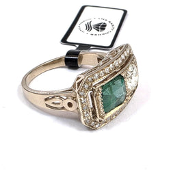 Bague Toi & Moi en or jaune, émeraude et diamants - Castafiore