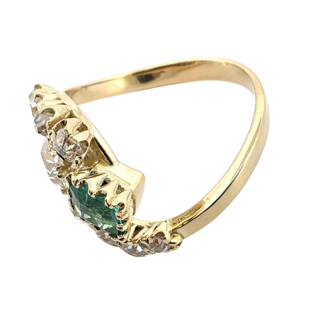 Bague Toi & Moi en or jaune, émeraude et diamants - Castafiore
