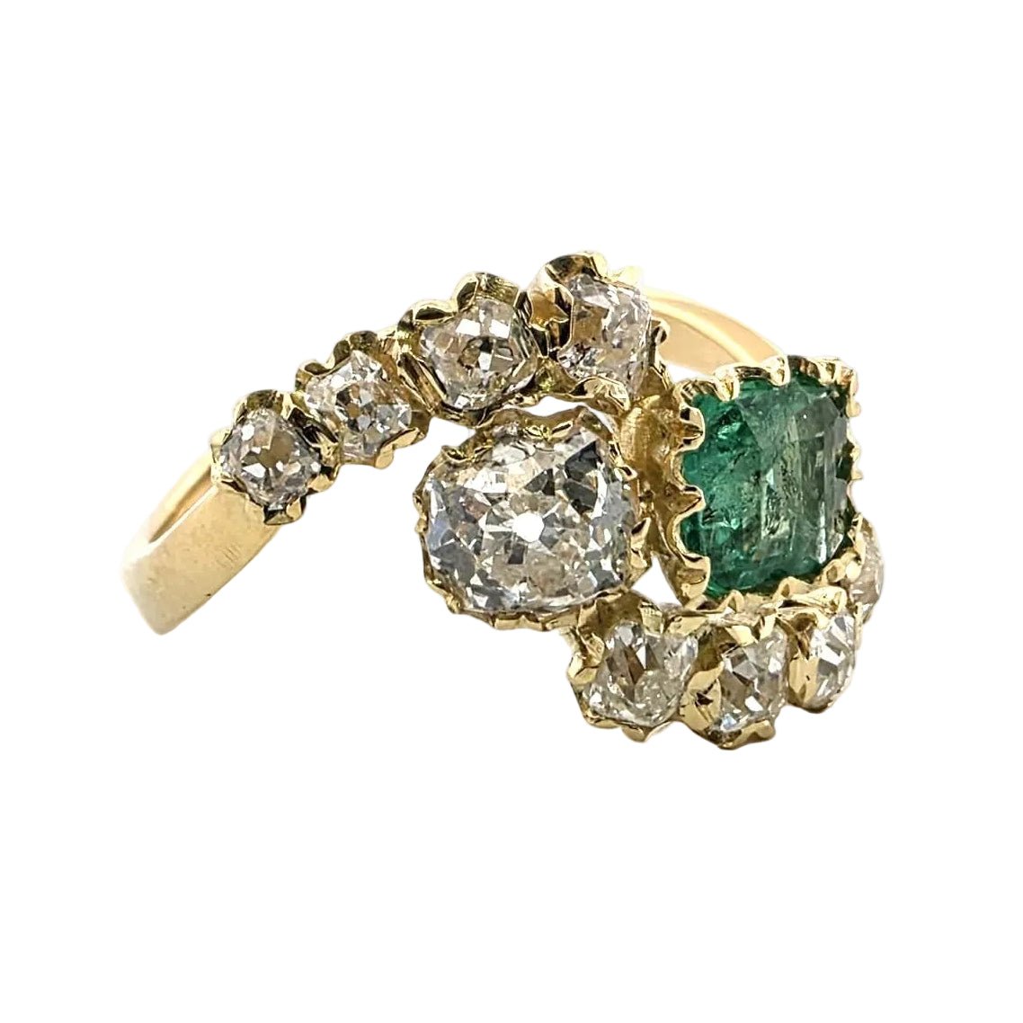 Bague Toi & Moi en or jaune, émeraude et diamants - Castafiore