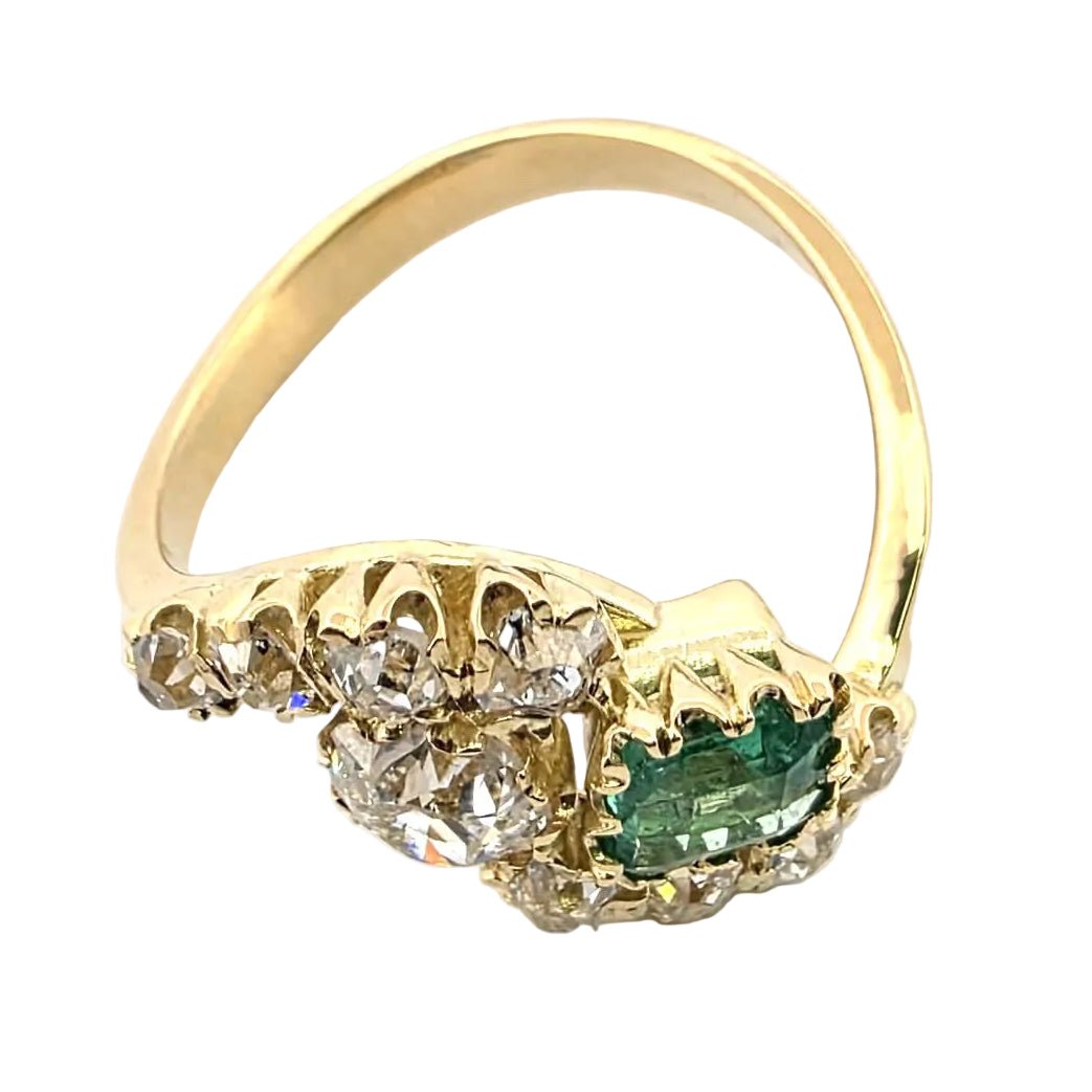 Bague Toi & Moi en or jaune, émeraude et diamants - Castafiore