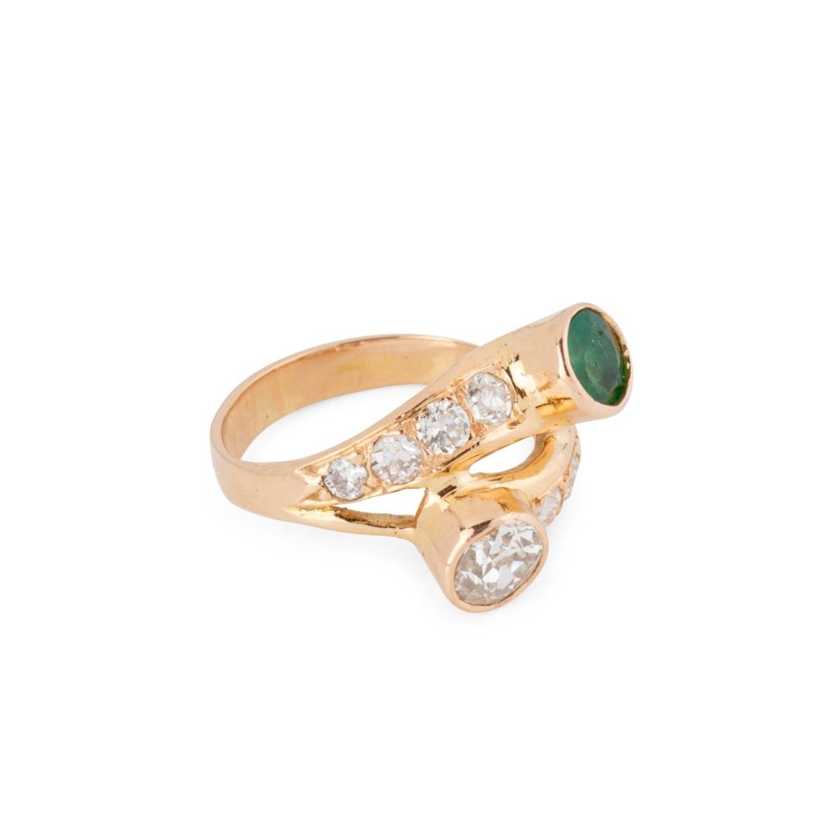 Bague Toi & Moi en or jaune, émeraude et diamants - Castafiore