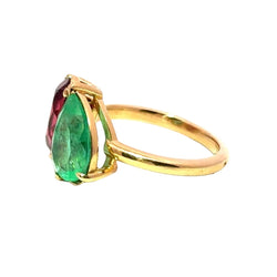 Bague Toi & Moi en or jaune, émeraude et grenat - Castafiore
