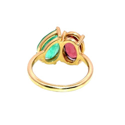 Bague Toi & Moi en or jaune, émeraude et grenat - Castafiore