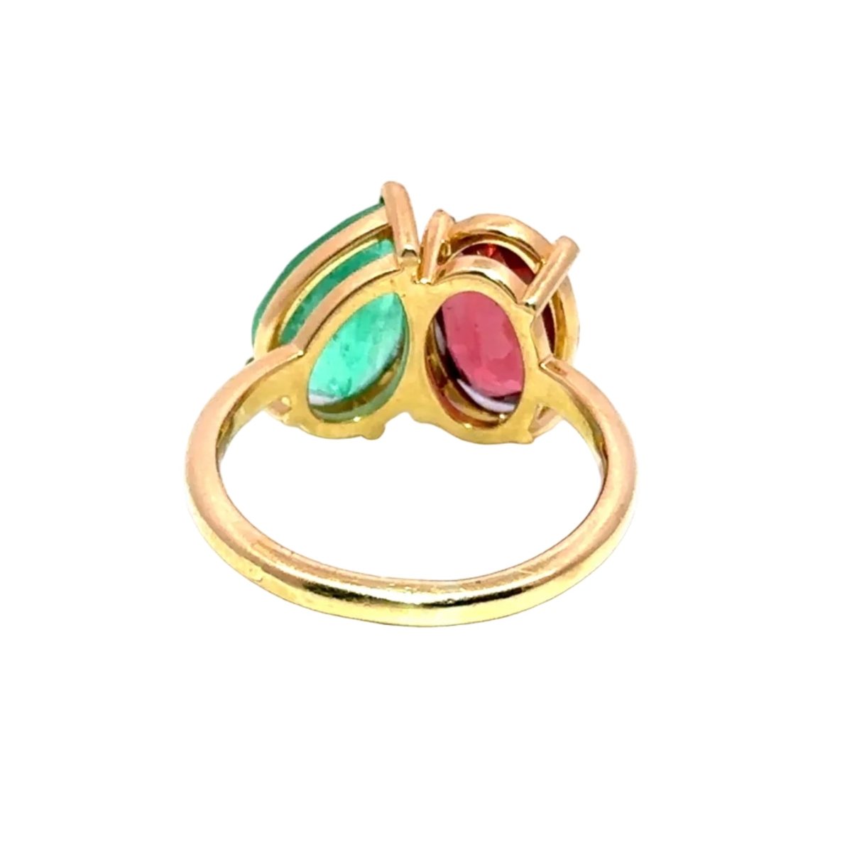 Bague Toi & Moi en or jaune, émeraude et grenat - Castafiore