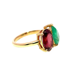 Bague Toi & Moi en or jaune, émeraude et grenat - Castafiore