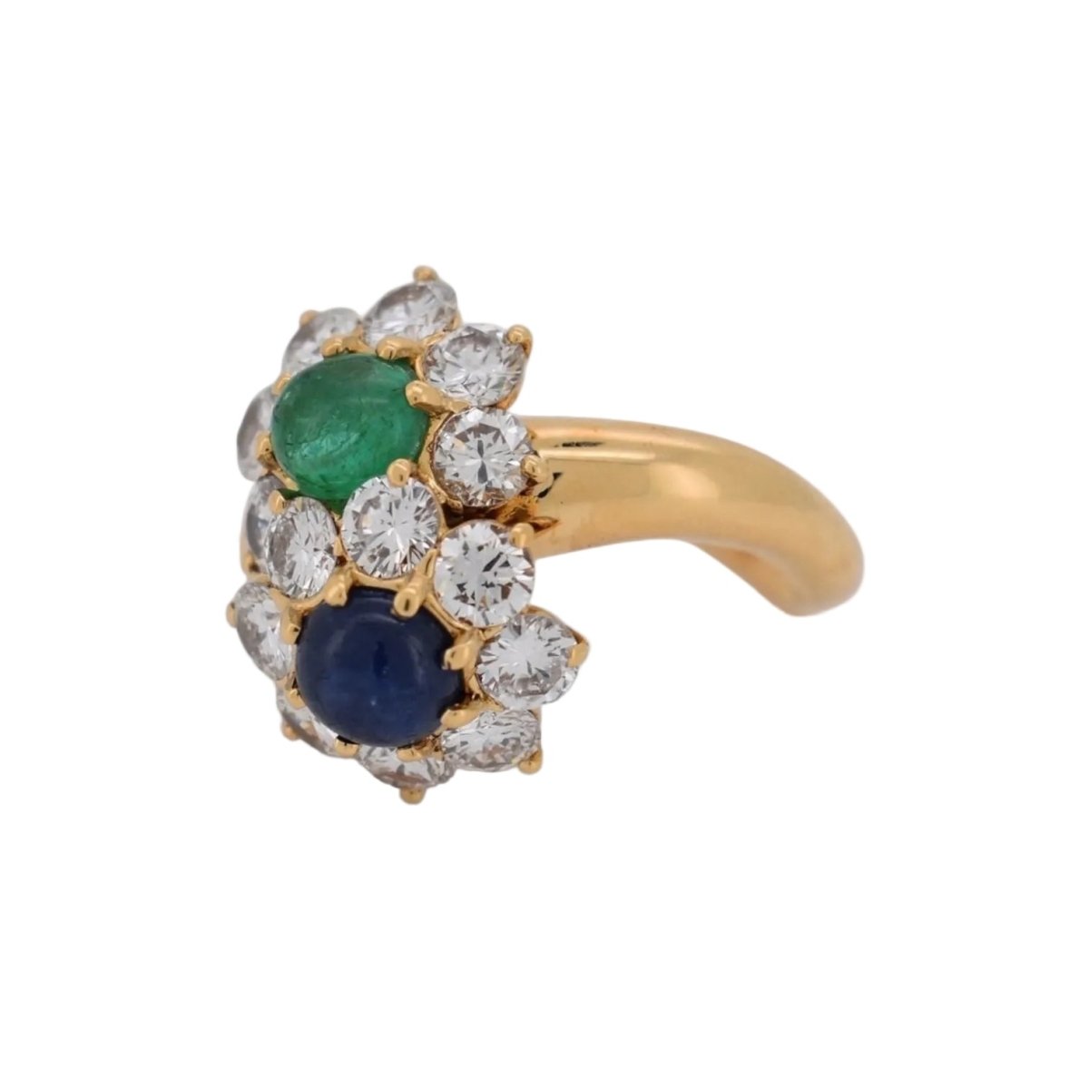 Bague Toi & Moi en or jaune, émeraude, saphir et diamants - Castafiore