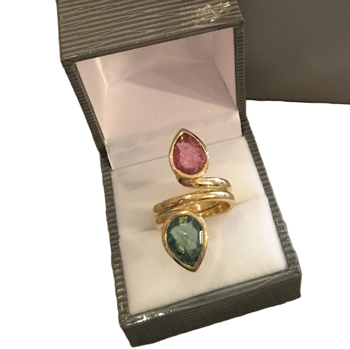 Bague Toi & Moi en or jaune et tourmalines - Castafiore