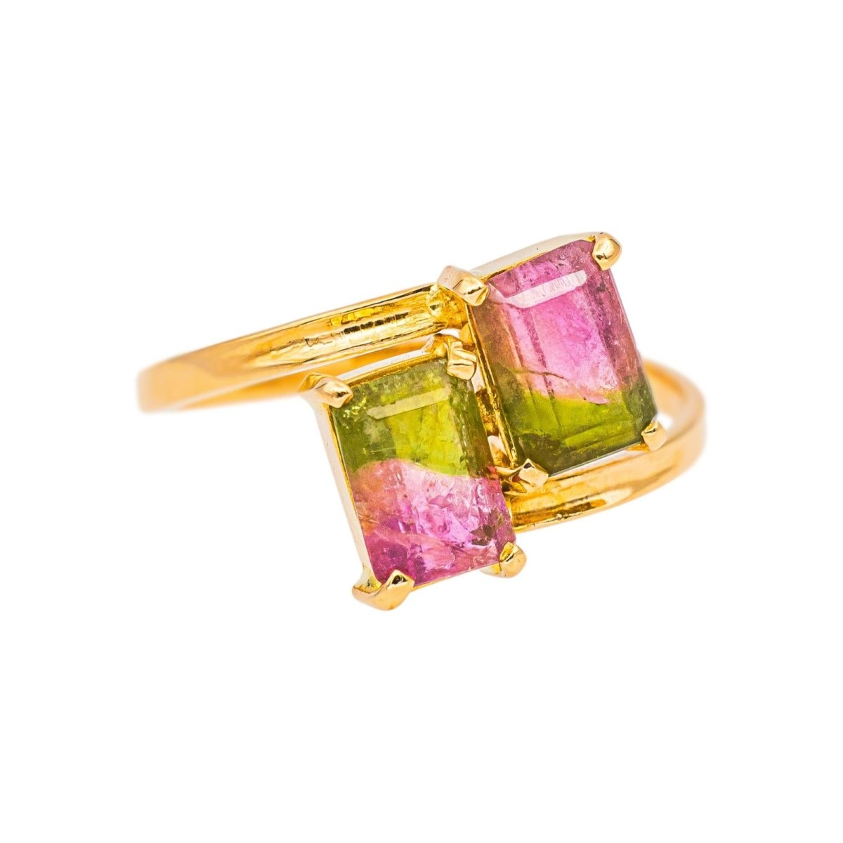 Bague Toi & Moi en or jaune et tourmalines - Castafiore