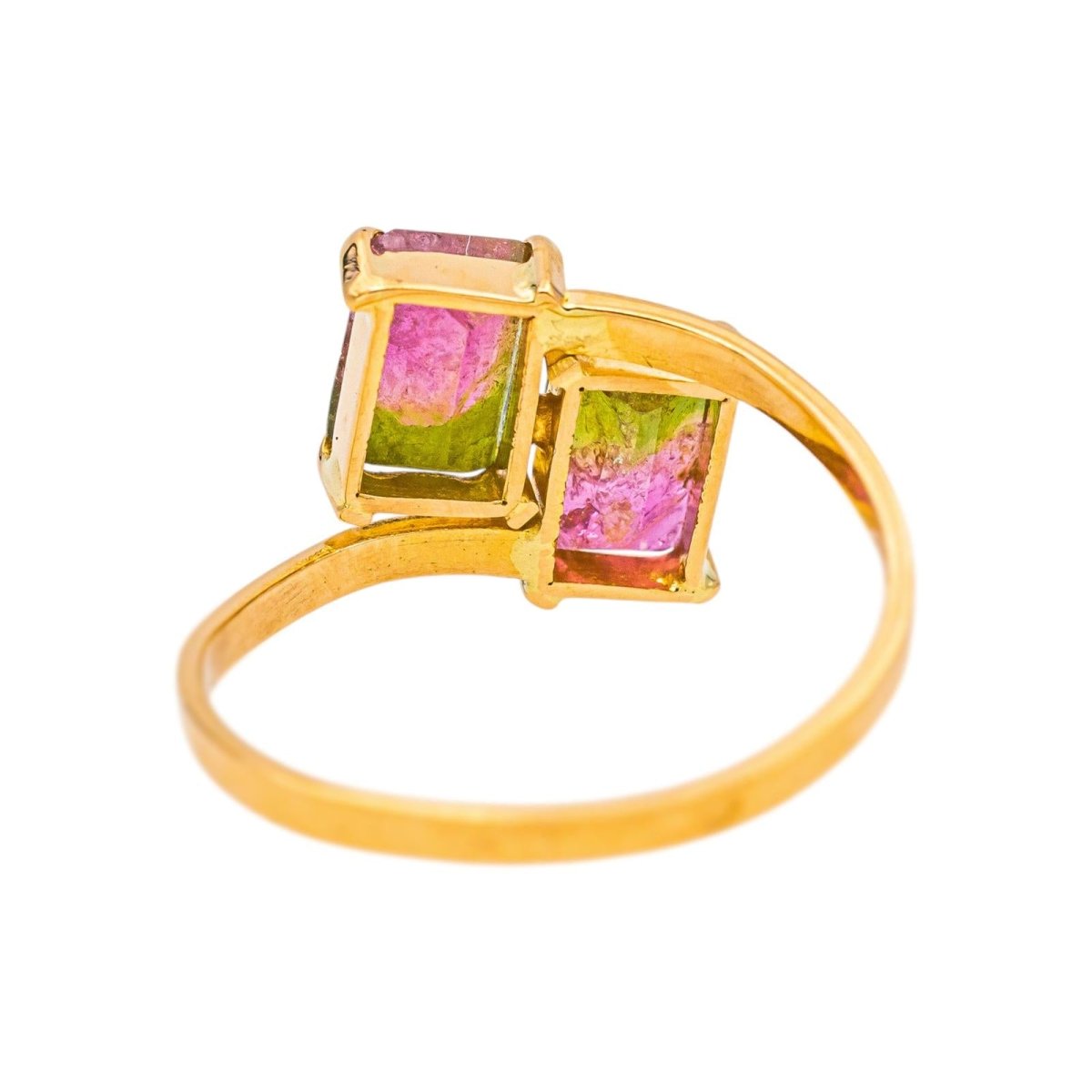 Bague Toi & Moi en or jaune et tourmalines - Castafiore