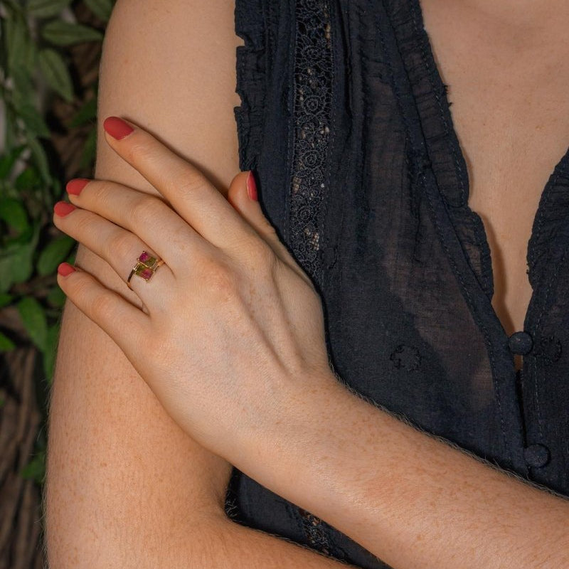 Bague Toi & Moi en or jaune et tourmalines - Castafiore