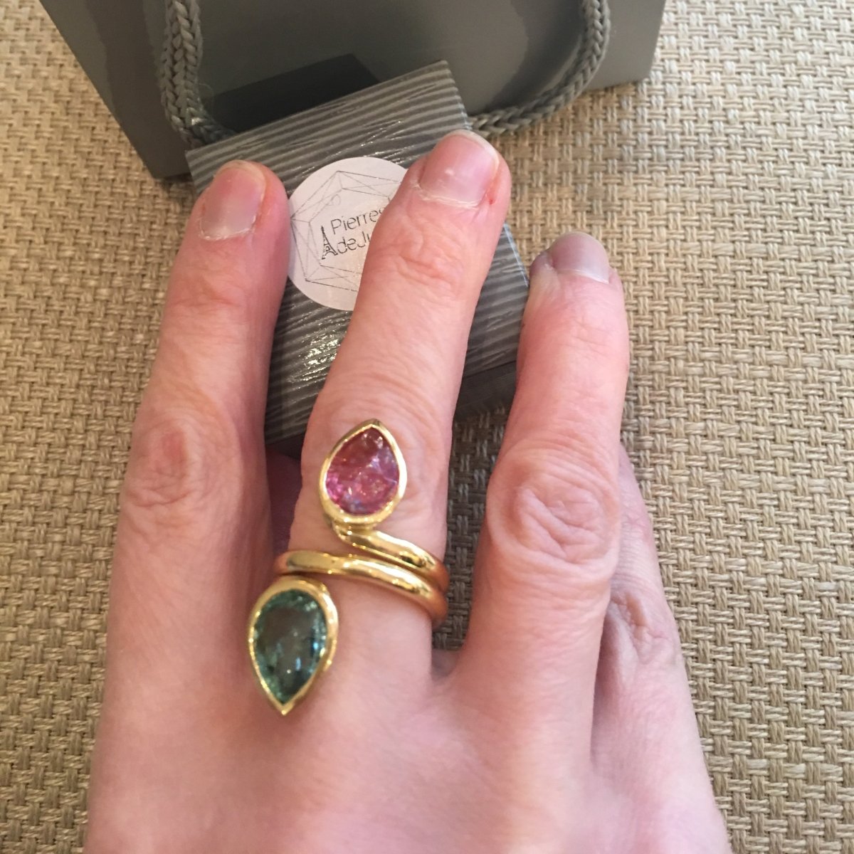 Bague Toi & Moi en or jaune et tourmalines - Castafiore