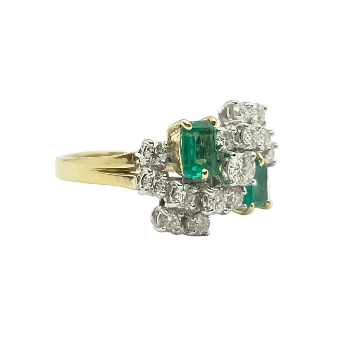 Bague Toi & Moi en or jaune, or blanc, émeraudes et diamants - Castafiore