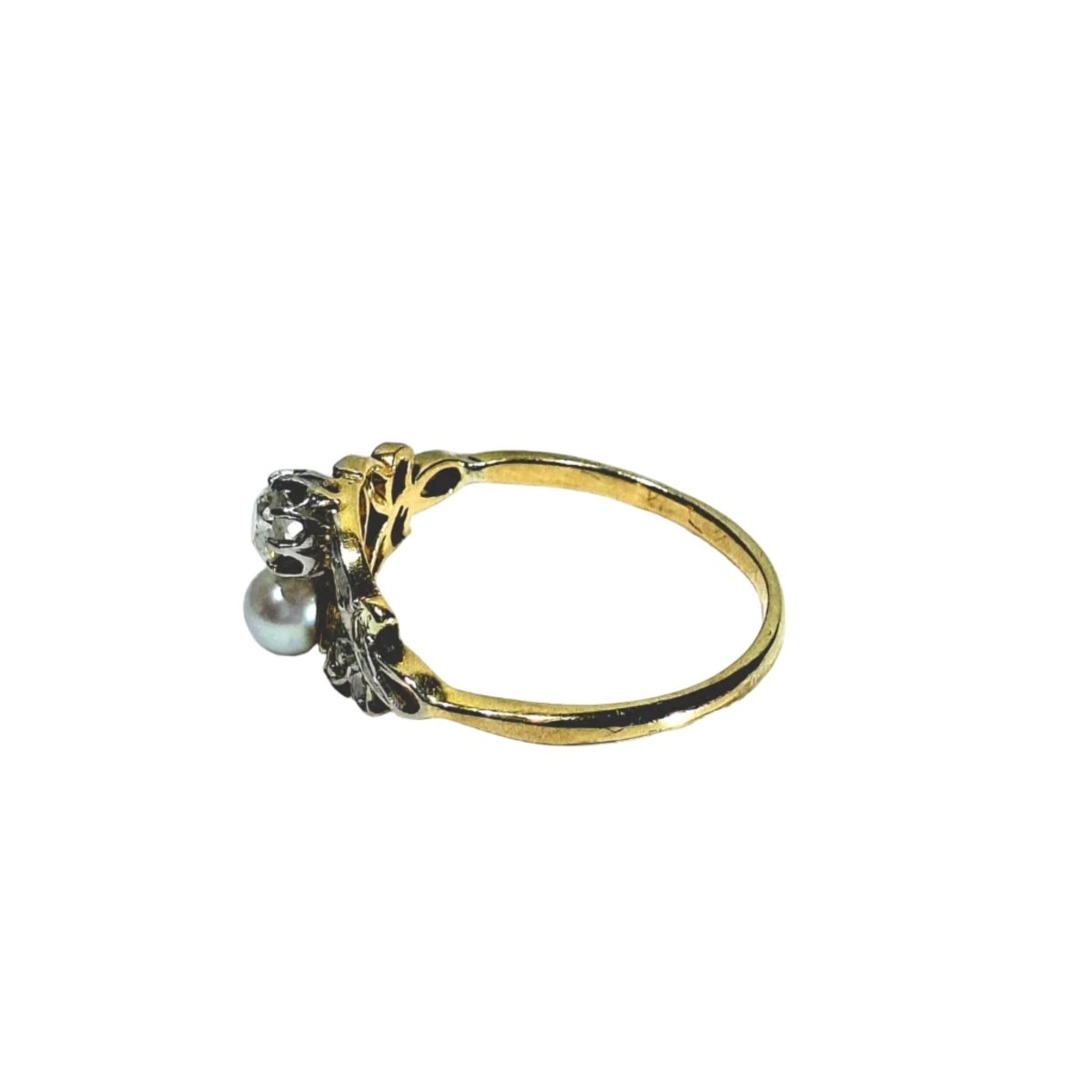 Bague Toi & Moi en or jaune, or blanc, perle et diamants - Castafiore