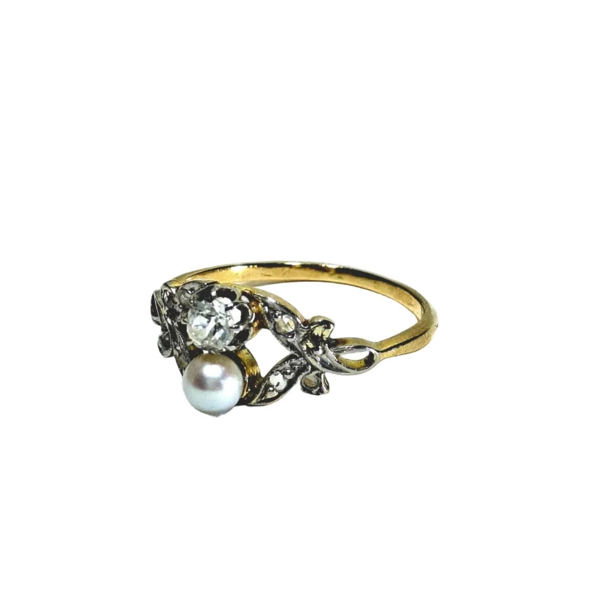Bague Toi & Moi en or jaune, or blanc, perle et diamants - Castafiore