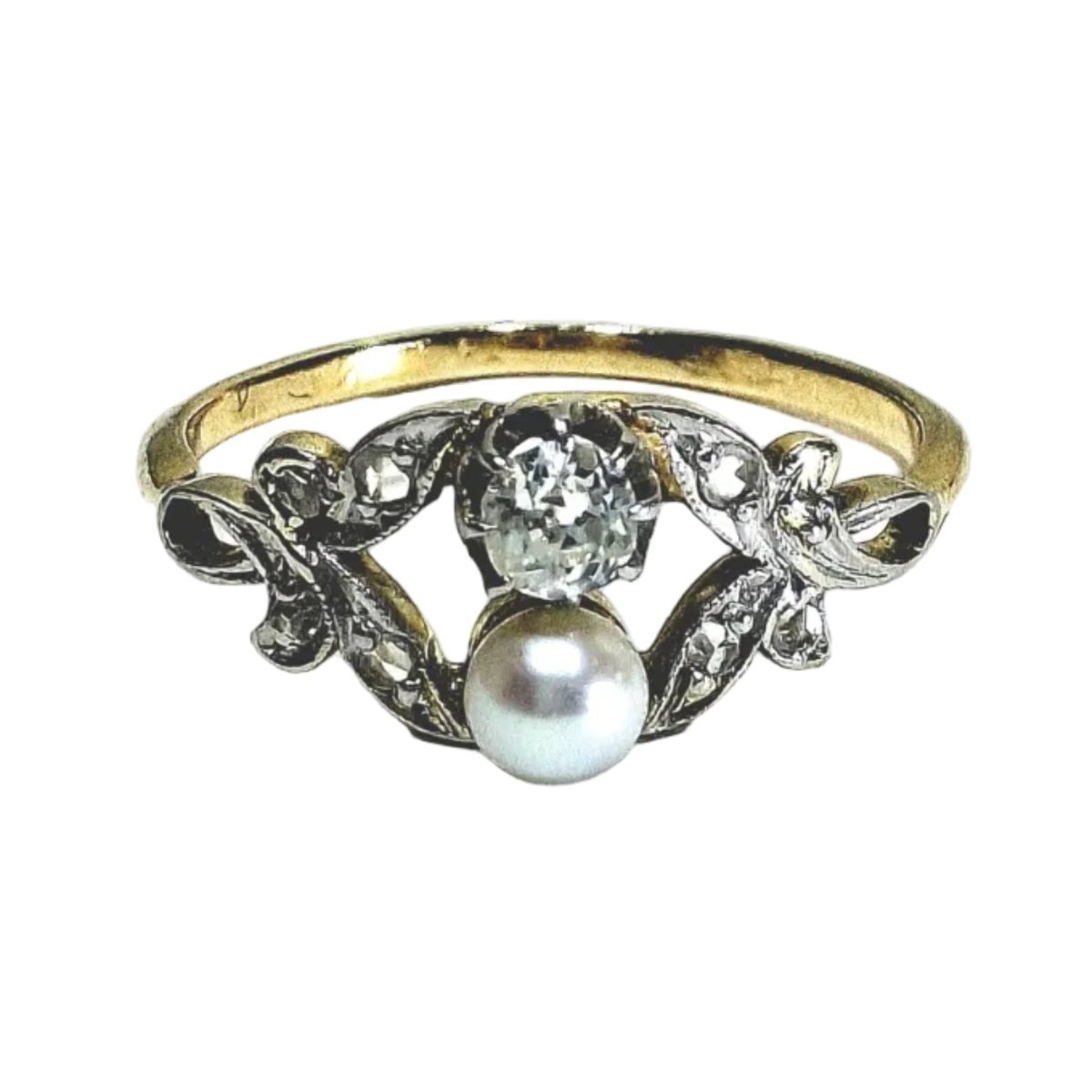 Bague Toi & Moi en or jaune, or blanc, perle et diamants - Castafiore