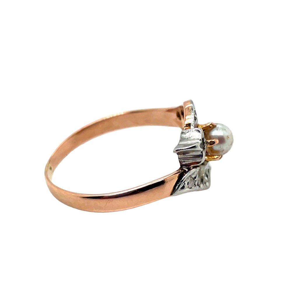 Bague Toi & Moi en or jaune, or blanc, perle et diamants - Castafiore