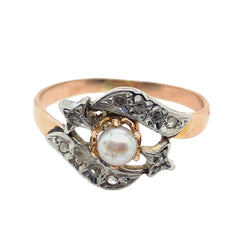 Bague Toi & Moi en or jaune, or blanc, perle et diamants - Castafiore