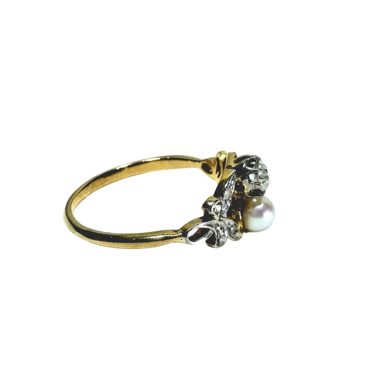 Bague Toi & Moi en or jaune, or blanc, perle et diamants - Castafiore