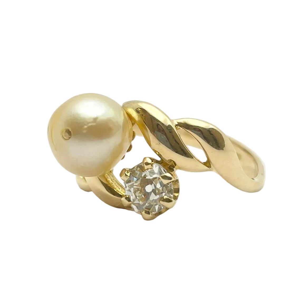 Bague Toi & Moi en or jaune, perle et diamant - Castafiore