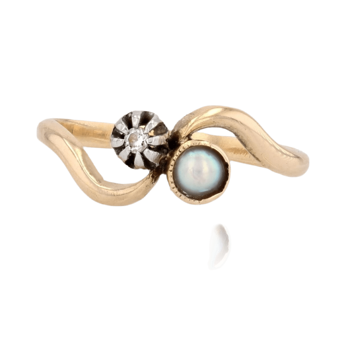 Bague Toi & Moi en or jaune, perle et diamant - Castafiore