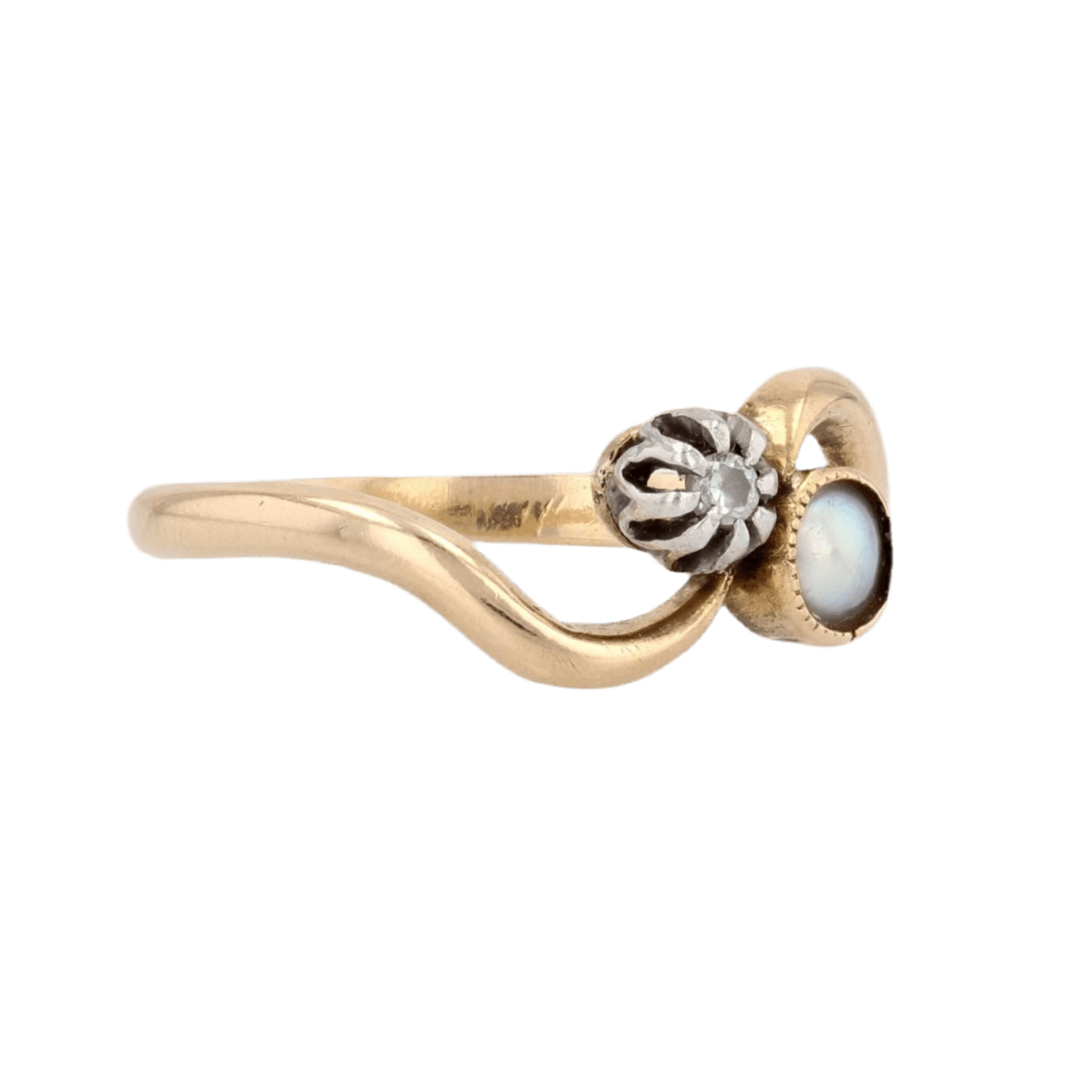 Bague Toi & Moi en or jaune, perle et diamant - Castafiore