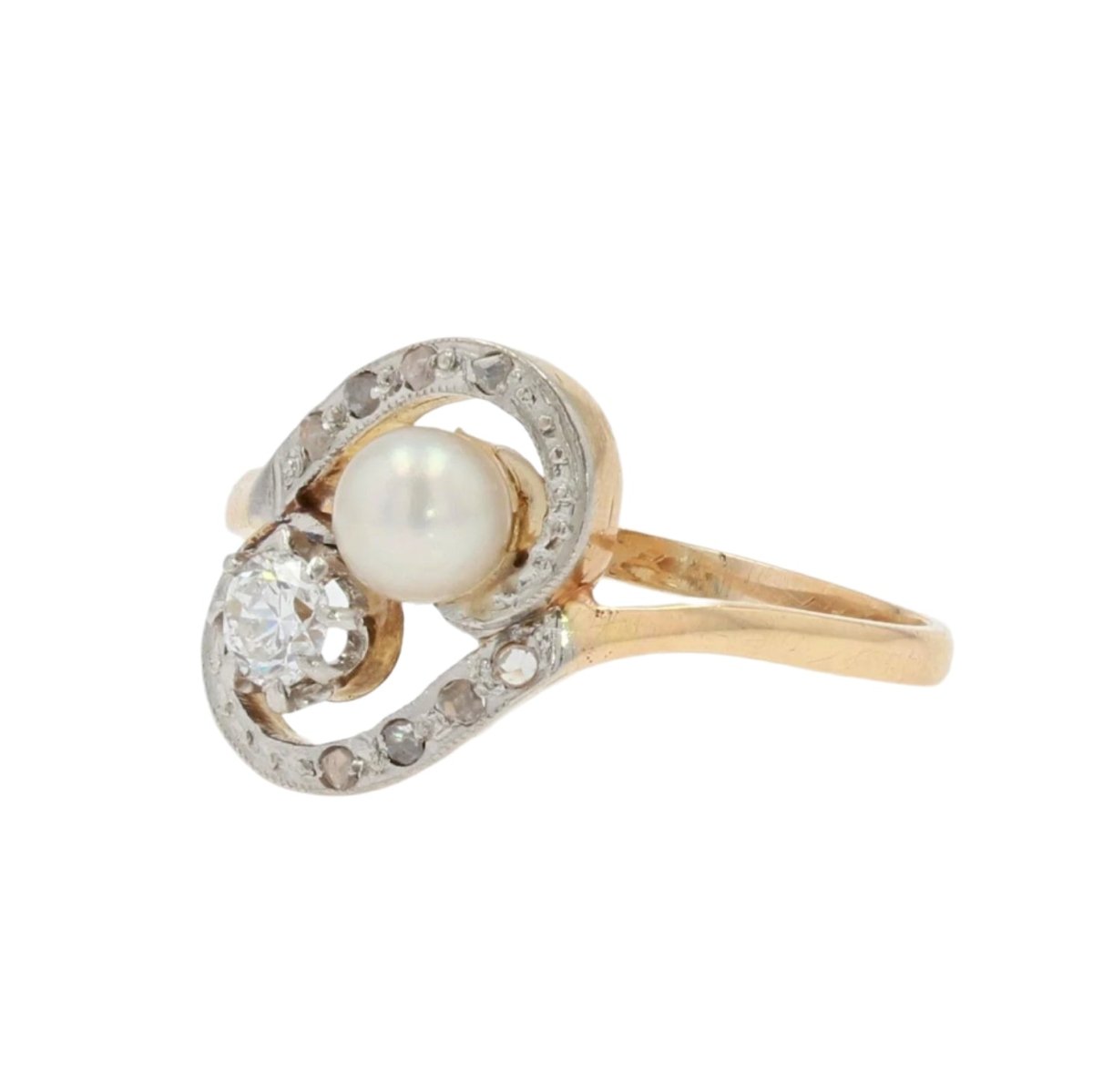 Bague Toi & Moi en or jaune, perle et diamants - Castafiore