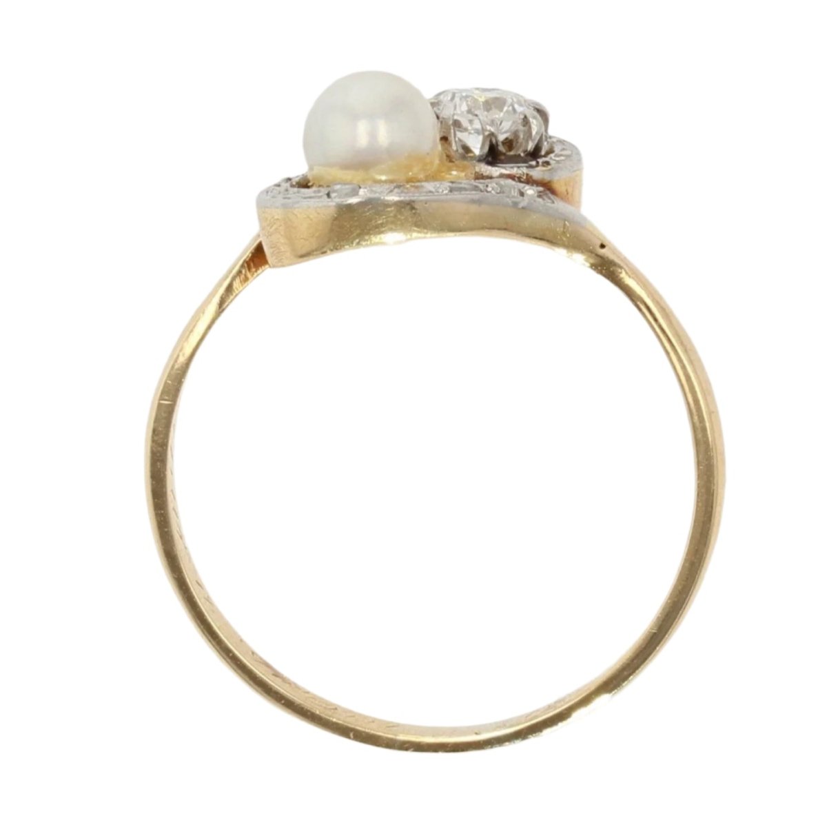 Bague Toi & Moi en or jaune, perle et diamants - Castafiore