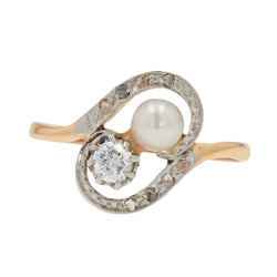 Bague Toi & Moi en or jaune, perle et diamants - Castafiore