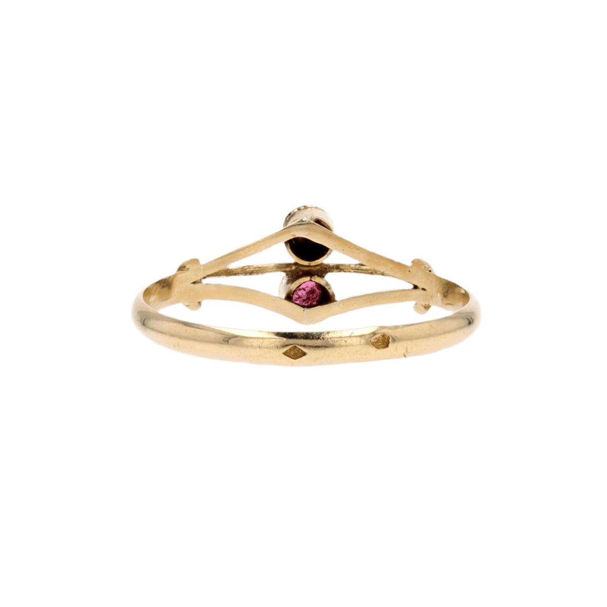 Bague Toi & Moi en or jaune, perle et grenat - Castafiore