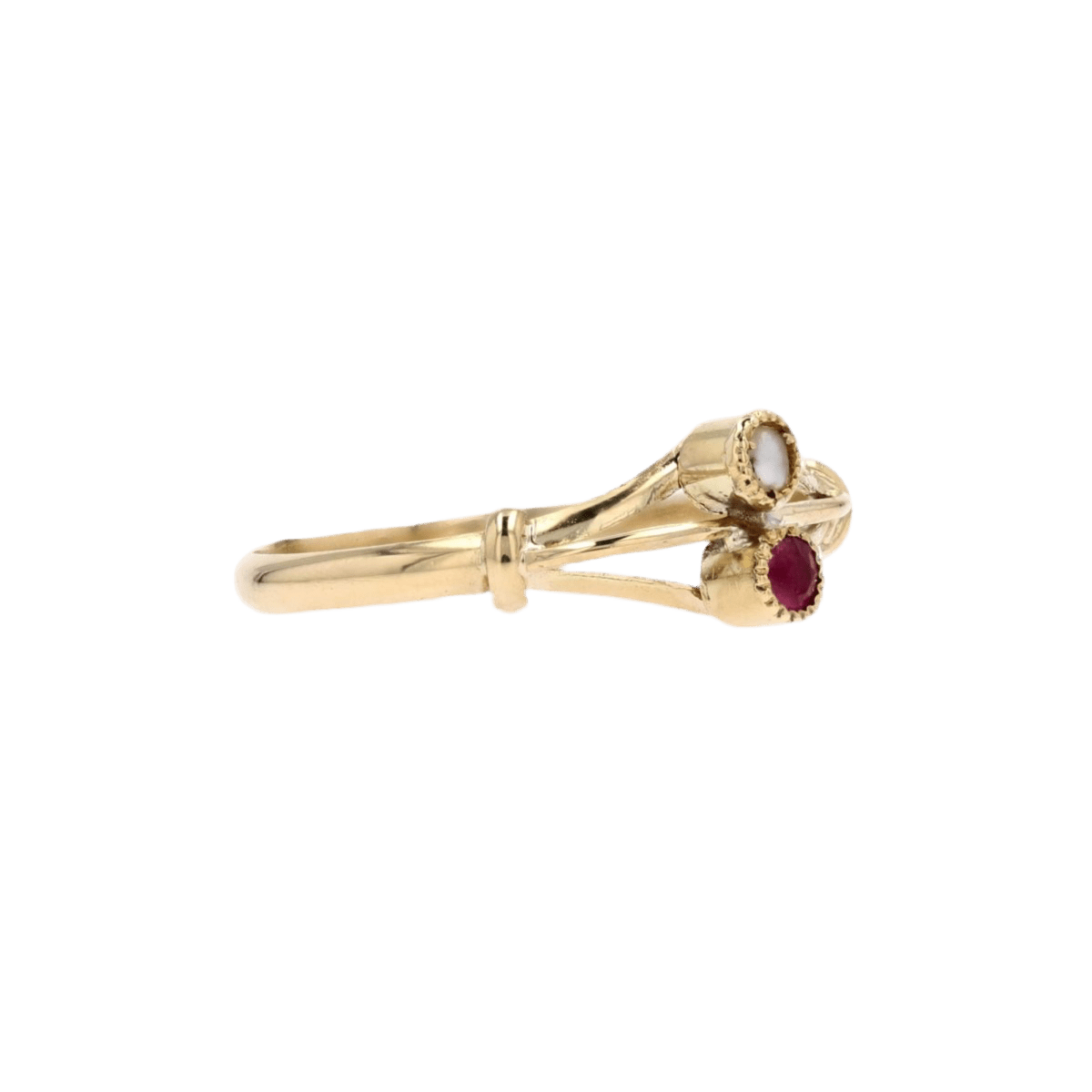 Bague Toi & Moi en or jaune, perle et grenat - Castafiore